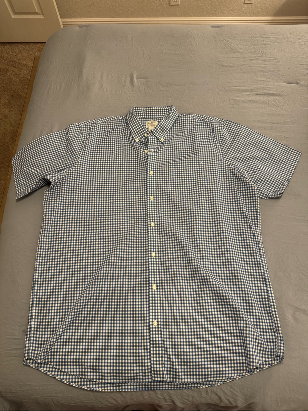 Men's Short-Sleeve Button-Down Gingham Shirt - Blue/White
